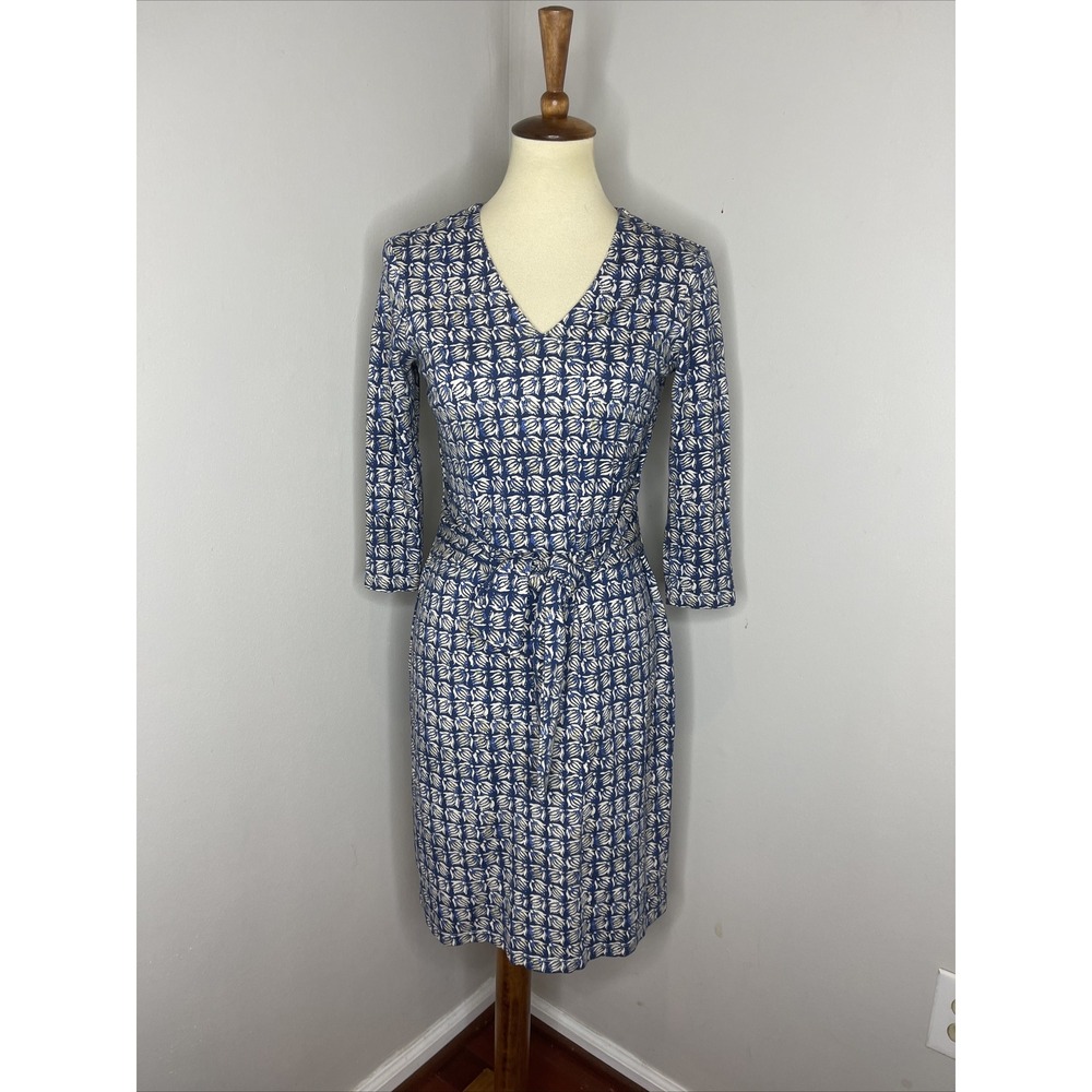 J. Mclaughlin Blue Floral Catalina Stretch‎ Tie-Waist 3/4 Sleeve Dress XS